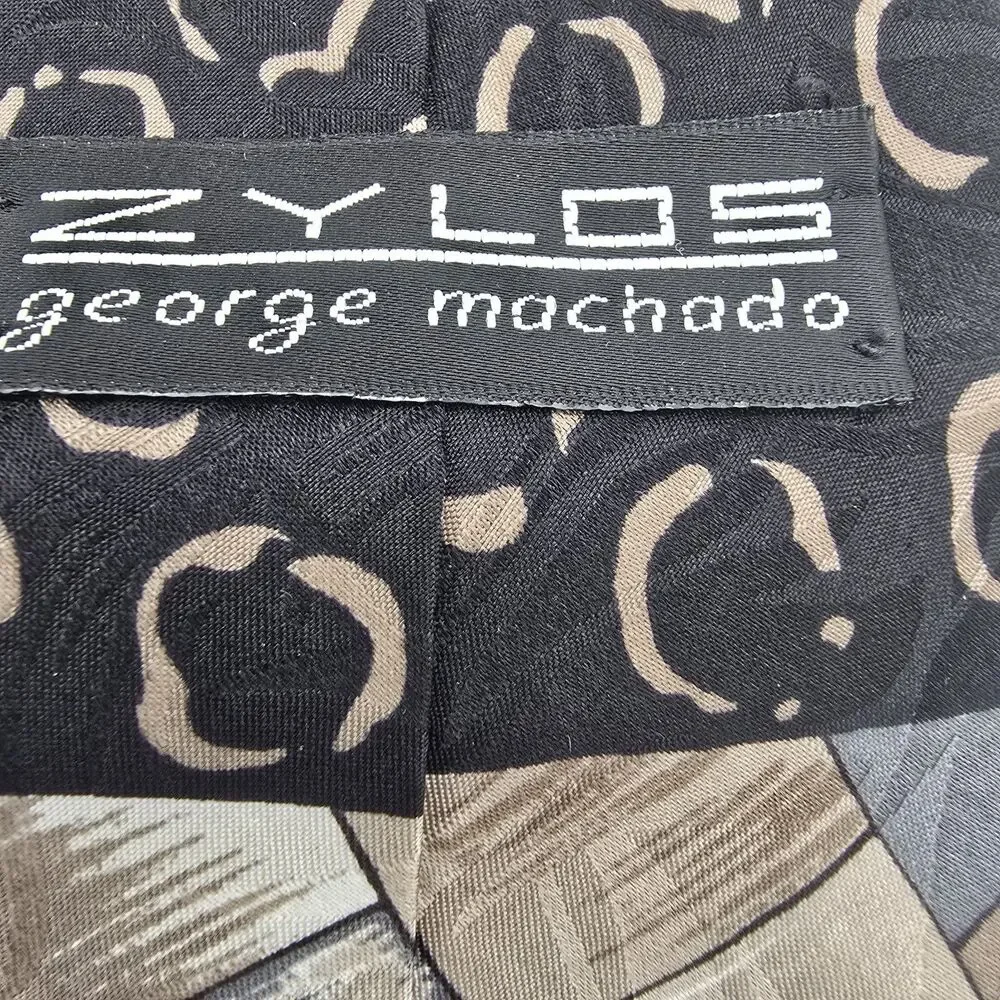 Zylos George Machado Necktie Gray Geometric Square Silk 55 X 4in Vintage